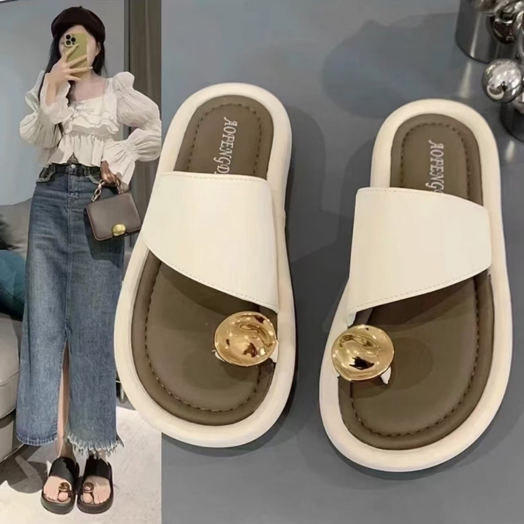 พร้อมส่ง รองเท้าเท้าแตะ หูคีบแบบสวมนิ้ว สไตล์เกาหลี พื้นนุ่ม ดูสุภาพเรียบร้อยน่ารัก #6616#