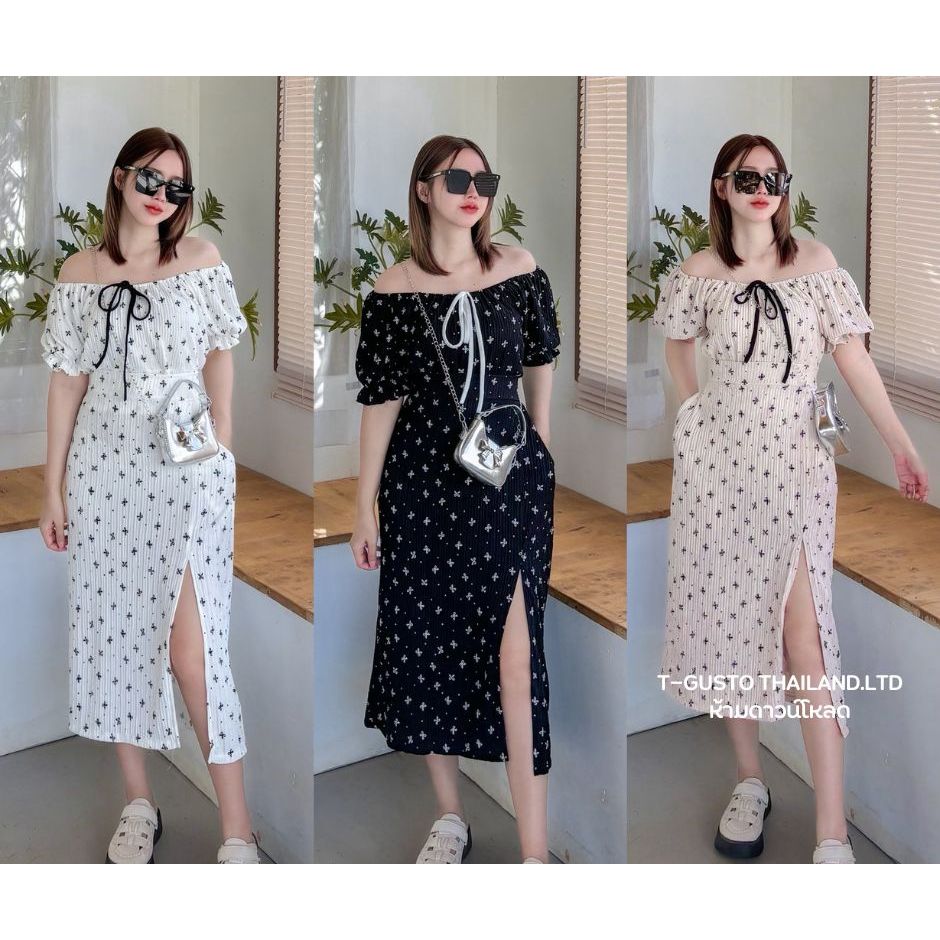 ( 12.12.โปรโมชั่นปีใหม่ ) H9 ชุดเซตสาวไซส์มินิ-ลายโบเล็ก 2ชิ้น เสื้อ+กระโปรงขายาวผ้าท๊อฟฟี่ รุ่นใหม่ผ้าเนื้อดี เซตใหม่