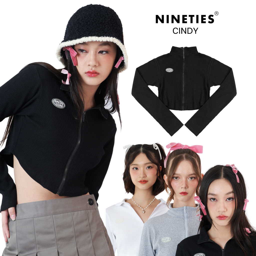 Nineties Design เสื้อครอปแขนยาว สไตล์สาว Y2K รุ่น Cindy (ใส่โค้ด NTDDEC1 ลดสูงสุด 60)