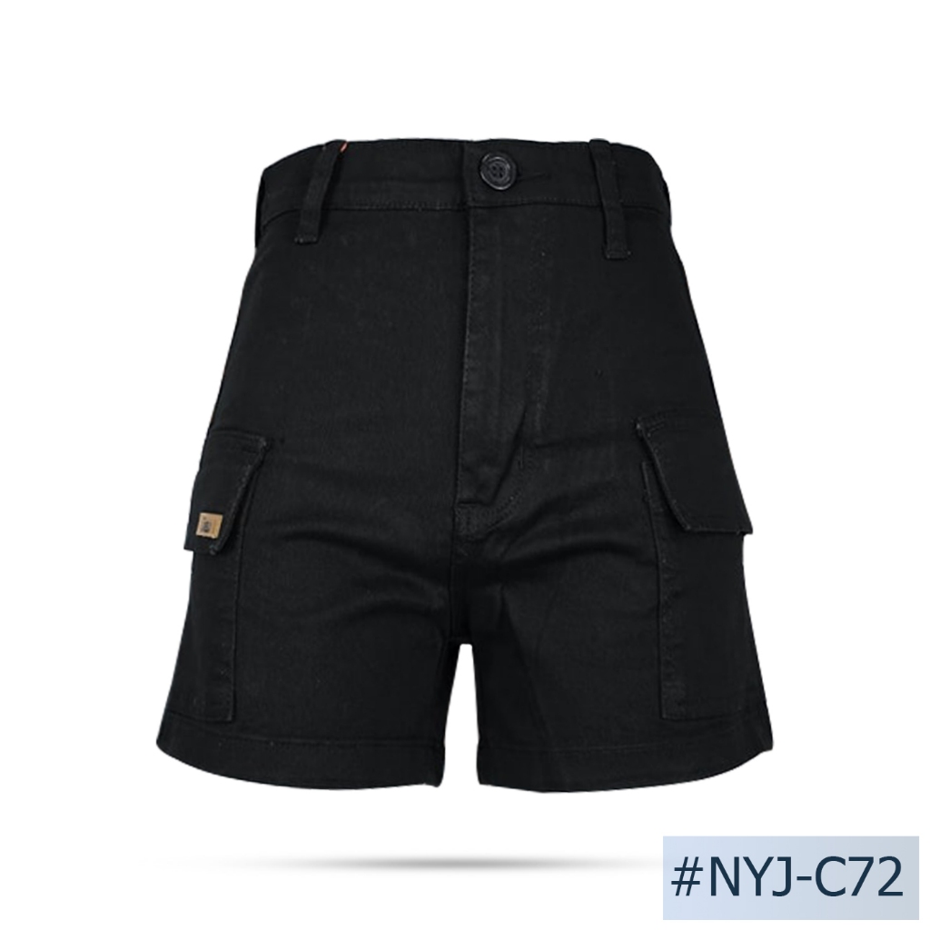 Niyom jeans รุ่น NYJ-C72 กางเกงขาสั้นคาโก้ผู้หญิง  สีดำ  ผ้าไม่ยืด