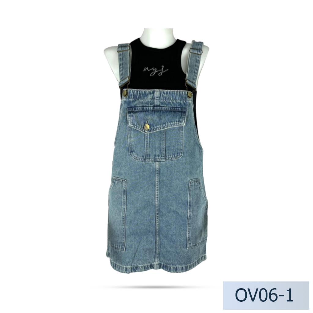 Niyom jeans รุ่น OV06-1 UniSex ใส่ได้ทั้งชายและหญิง เอี๊ยมกระโปรง สียีนส์ แต่งกระเป๋าคาโก้