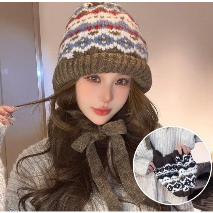 💗❤️ New พร้อมส่งในไทย!!!💗❤️หมวกกันหนาวไหมพรมลายสก๊อต Beanies หมวกผู้หญิง รุ่นใหม่ล่สุด สามารถใช้เป็นกระเป๋าถักได้ด้วย