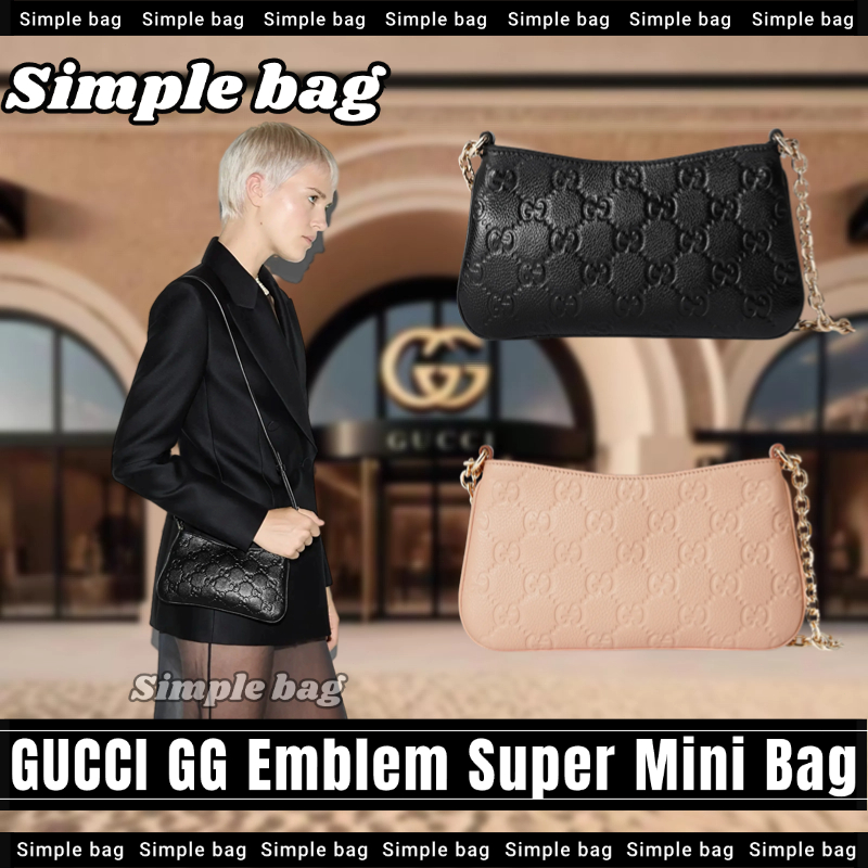 กุชชี่ GUCCI GG Emblem Super Mini/Small Bag กระเป๋าสะพายเดี่ยว #Simple bag