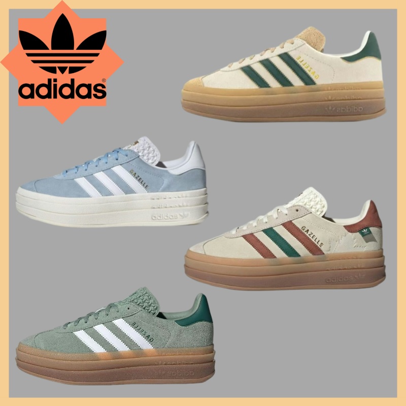 adidas originals GAZELLE BOLD สบายป้องกันการลื่นไถลทนต่อการสึกหรอสบาย ๆ หนาแต่เพียงผู้เดียวรองเท้าแบนต่ำสำหรับผู้หญิง