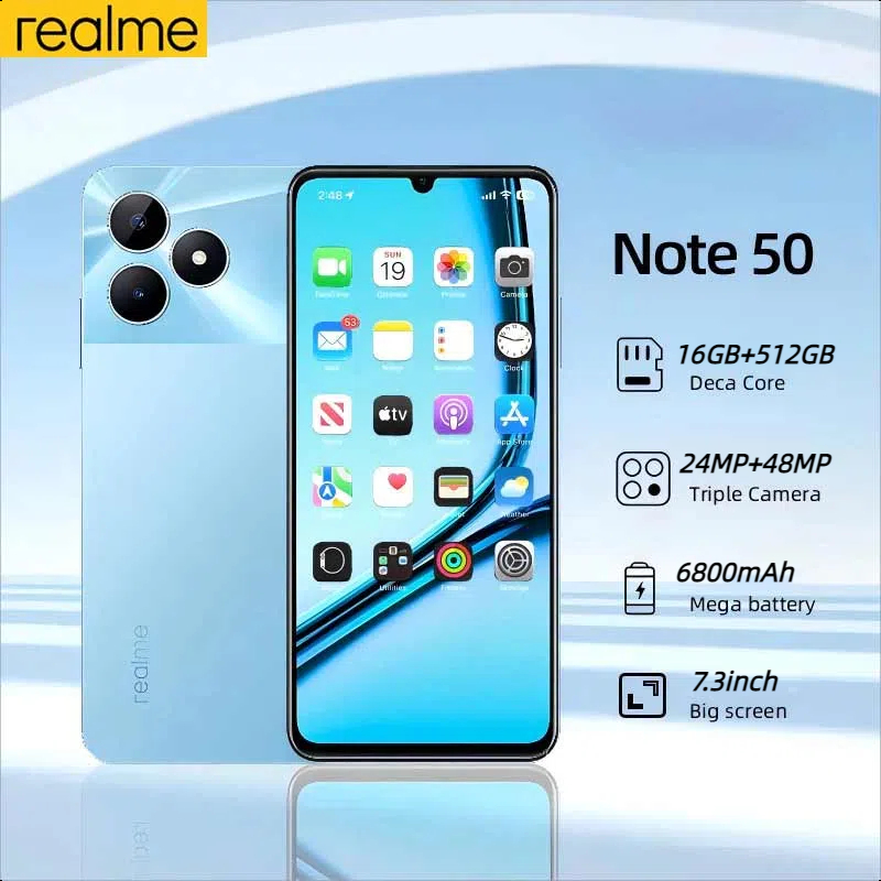 สมาร์ทโฟน note 50 7.3 นิ้ว 16GB+512GB 6800mAh android 5G wifi โทรศัพท์เกมมิ่ง รับประกัน 1 ปี