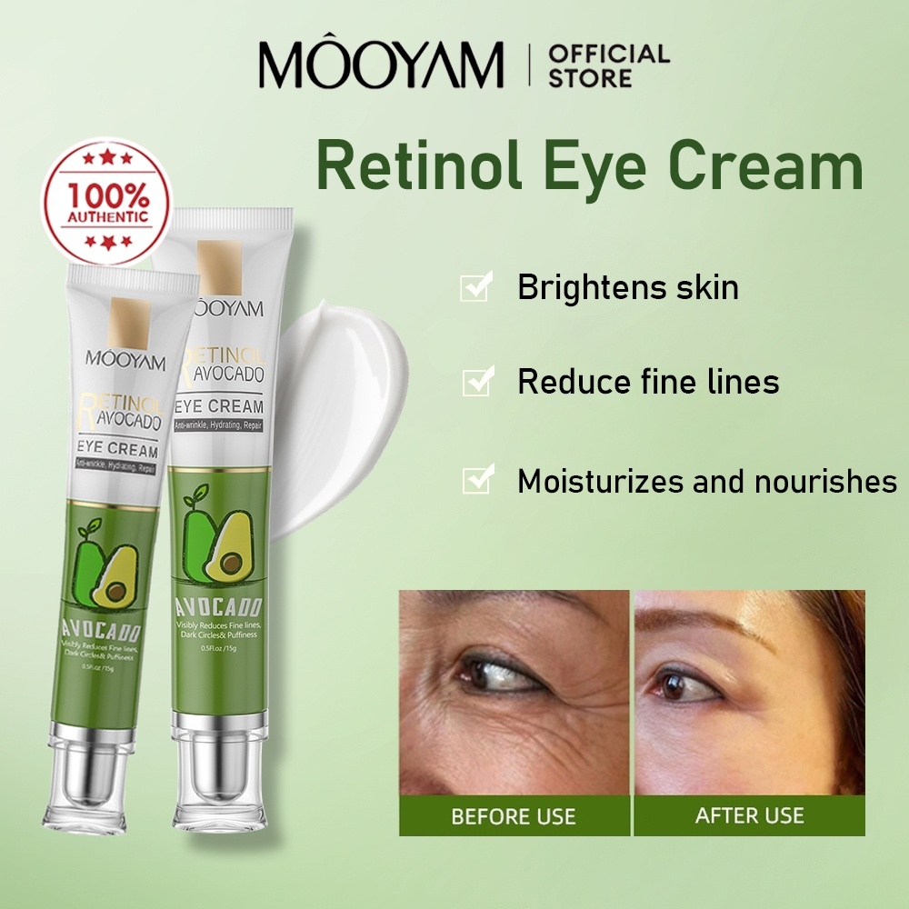 MOOYAM Retinol Eye Cream แน่นและต่อต้านริ้วรอยอะโวคาโด ใต้ตาลดเลือนจุดด่างดำกระชับผิว เรตินอลอายครีม 15g