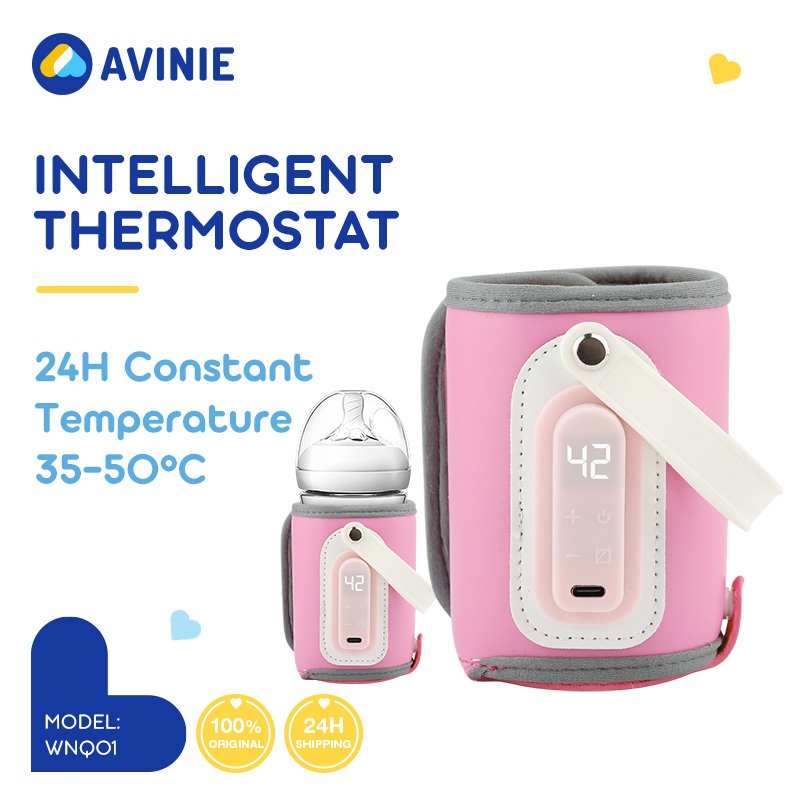 AVINIE เครื่องอุ่นนม 20-50° ปรับความร้อนได้ LED ที่อุ่นนม เครื่องอุ่นขวดนมฉนวนกันความร้อนแบบพกพา WNQ01