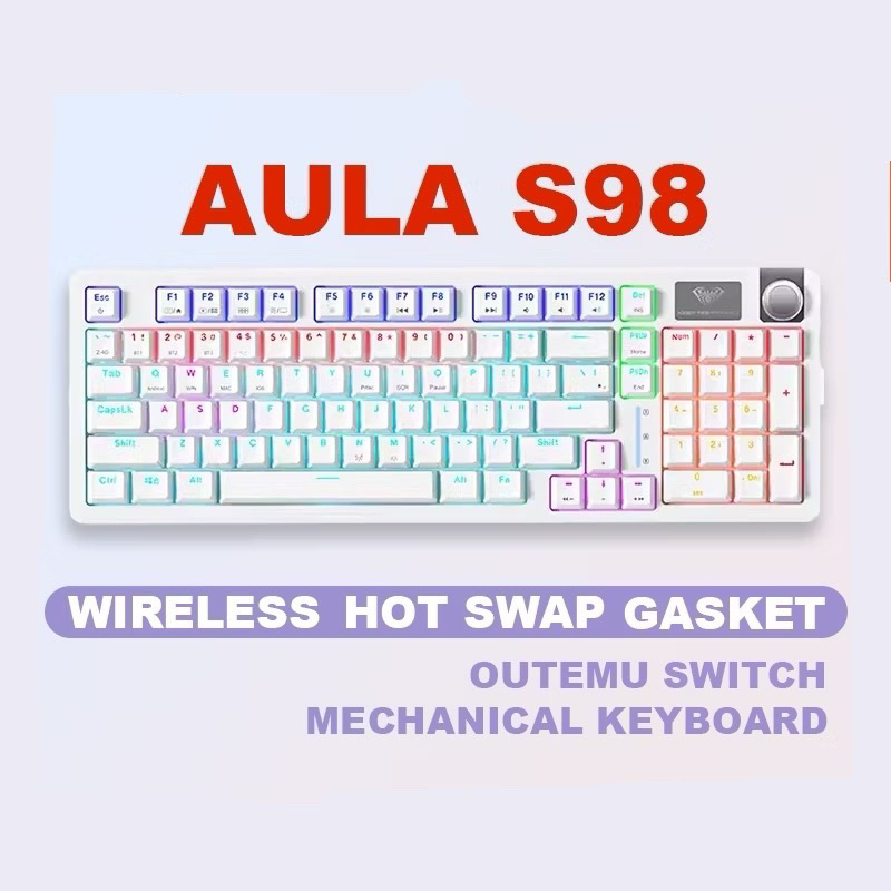 AULA S98 คีย์บอร์ดไร้สาย Gasket Mechanical Keyboard Red Switch 3IN1 คีย์ไทย 98 keys รับประกันศูนย์ไท