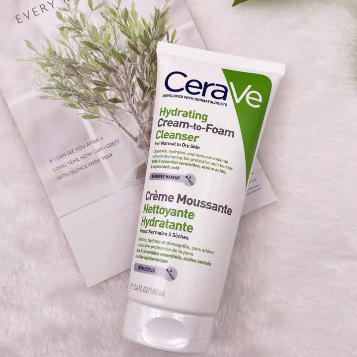 Cerave Hydrating Cream-to-Foam Cleanser 100 ml. ความสะอาดและล้างเครื่องสำอางขั้นตอนเดียว ผิวสะอาด ดี