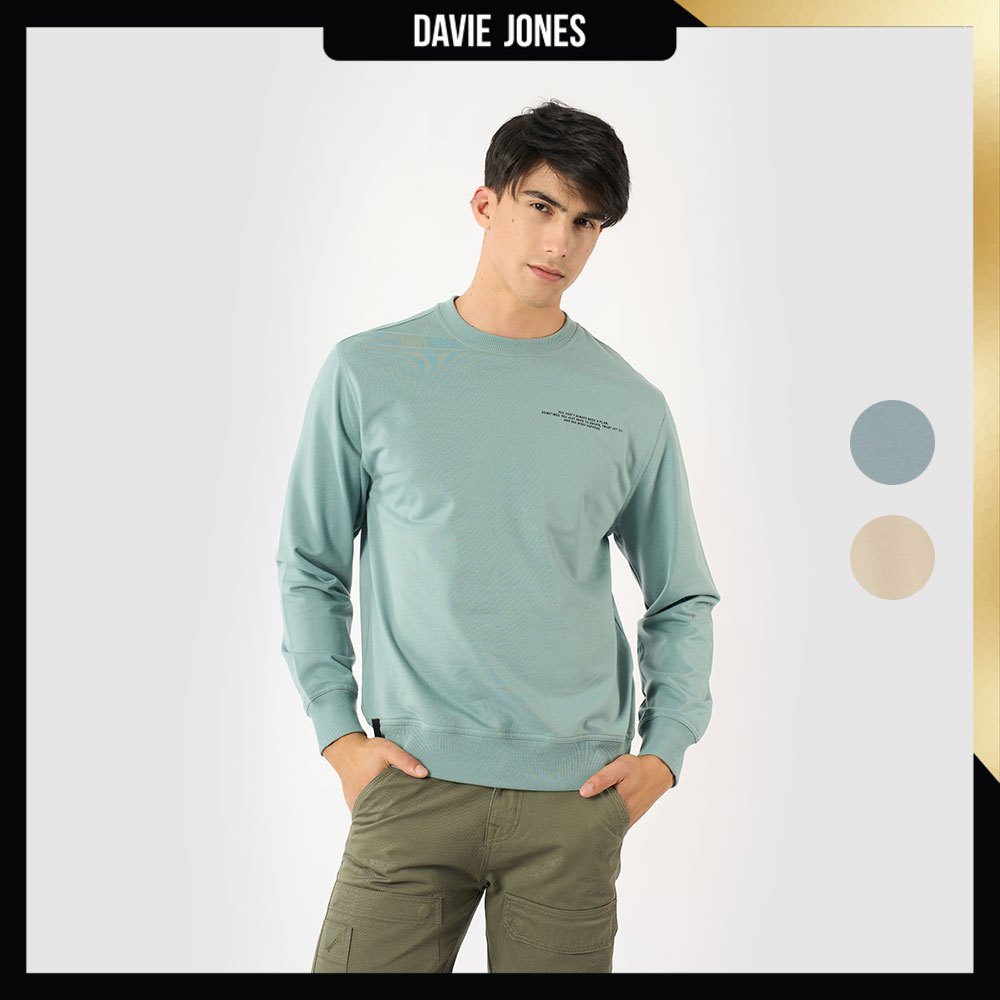 DAVIE JONES เสื้อสเวตเตอร์ พิมพ์ลาย Graphic Regular Fit Sweater SW0065 สีเขียว กากี