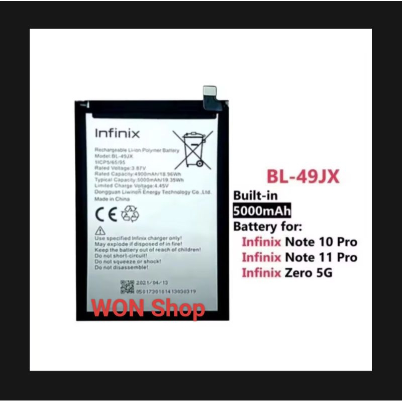 แบตเตอรี่ แท้ Infinix Note 10 Pro / Note 11 Pro / Zero 5G / BL-49JX / battery infinix bl-49jx ความจุ