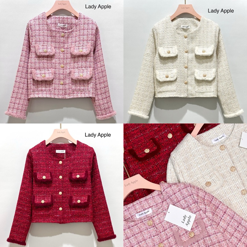 Lady Apple : เสื้อทวิตผ้าลายเส้นแต่งกระเป๋า 4 ใบ