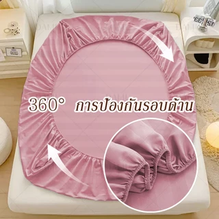 ผ้าปูที่นอน6ฟุต/5ฟุต/3.5ฟุต/3ฟุต ผ้าปูที่นอนลายริ้ว ชุดผ้าปูที่นอนซาติน ผ้าปูที่นอน หนา 10 นิ้ว กันฝุ่น ระบายอากาศ COD