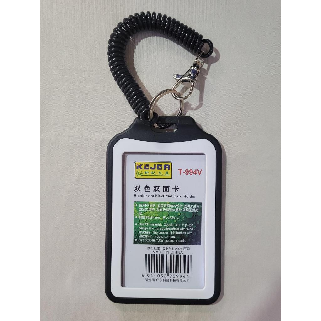 T-994v กรอบใส่บัตรพนักงาน/บัตรนักเรียน แนวตั้ง แสดงบัตร2ด้าน หน้าหลัง กรอบปิดสนิท พร้อมสายคล้องสปริง (แพ็ค 1ชุด)