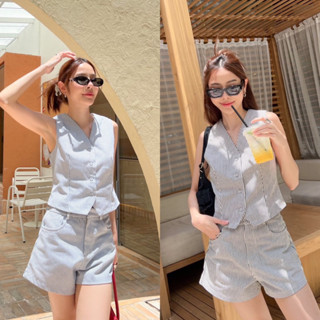Simplestyle.byd Vest Strip Set ชุดเซทเสื้อกางเกง เสื้อเเขนสั…