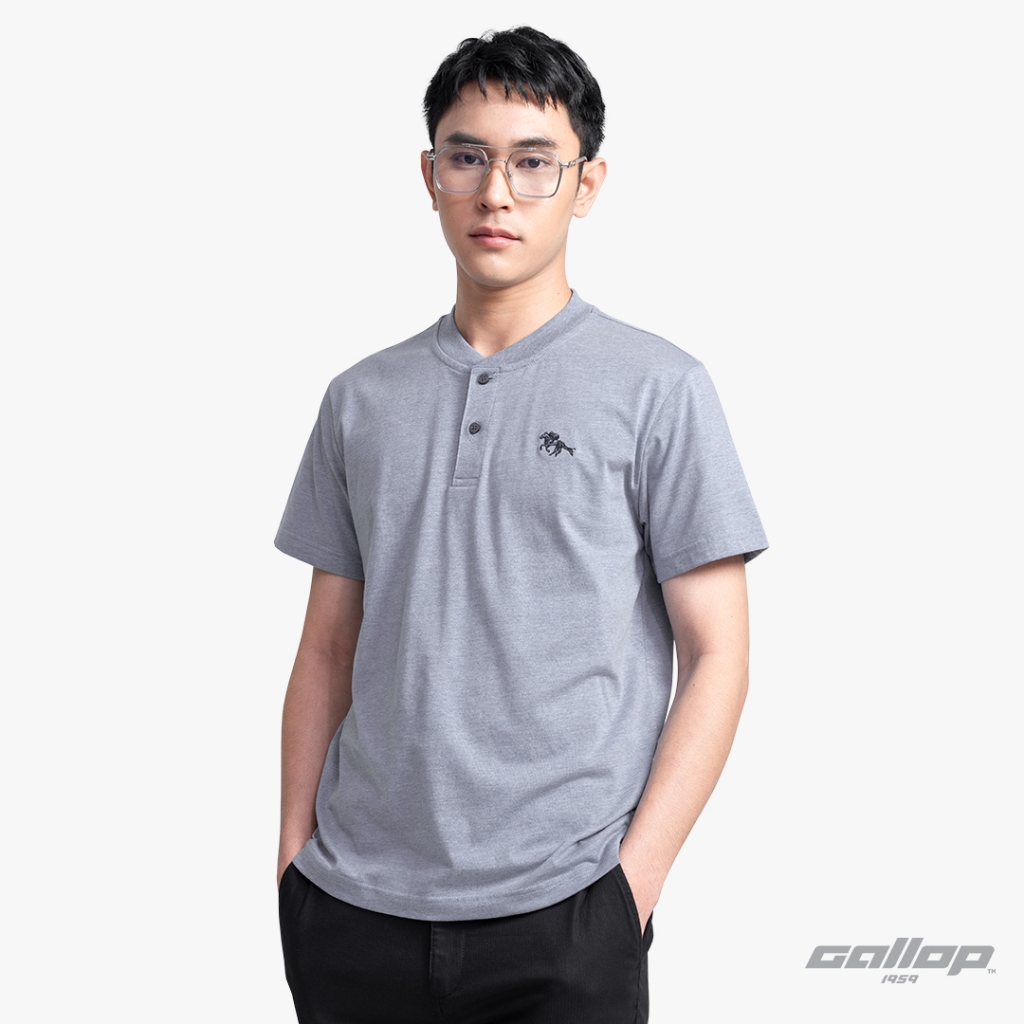 GALLOP : เสื้อยืดคอกระดุม T-SHIRT (Henley neck) รุ่น GT9151 สี Heather Grey - เทาท๊อปดาย / ราคาปรกติ 990.-