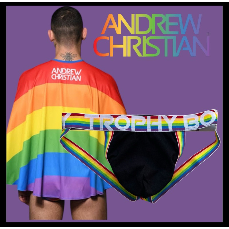 กางเกงในชาย แอนดรู pride ขอบรุ้ง สีดำ จ้อคสแทรพ size XS,M