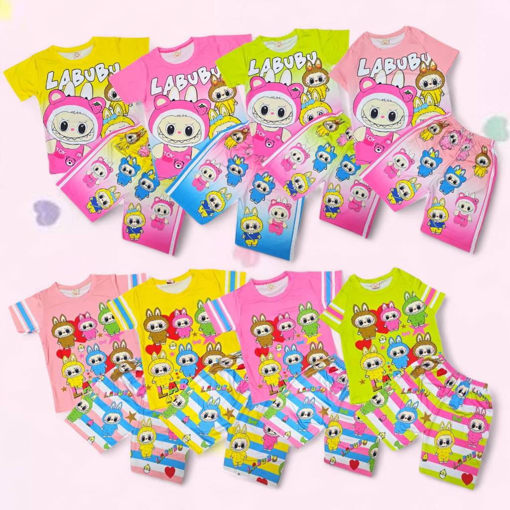 ชุดเด็กลายลาบูบู้ แขนขาสั้น เด็ก 2-5 ปี ชุดเด็กผู้หญิง ผ้าไมโคร MIC0041