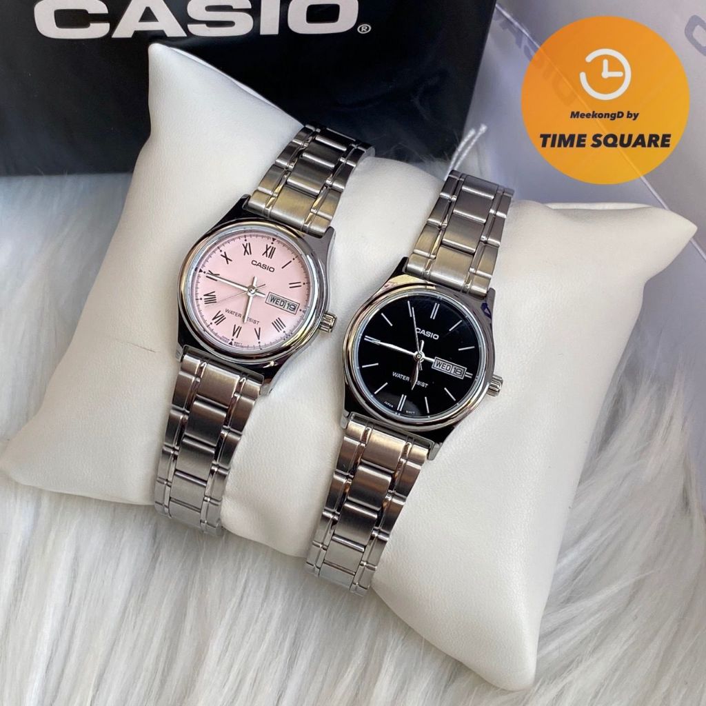 CASIO LTP-V006D หน้าปัด25มม. นาฬิกาหญิง สายสแตนเลส กันน้ำ แสดงวันที่-สัปดาห์ คาสิโอแท้ รับประกันศูนย์1ปี