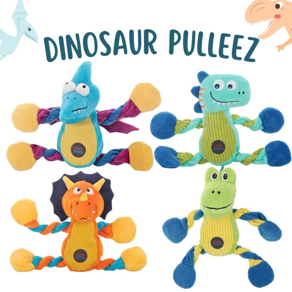LINKTUFF Dinosaur ตุ๊กตาเชือกไดโนเสาร์ แบบเลื่อนเชือกได้ มีเสียงปี๊ป ของเล่นสุนัขโดย Goodie Dogs