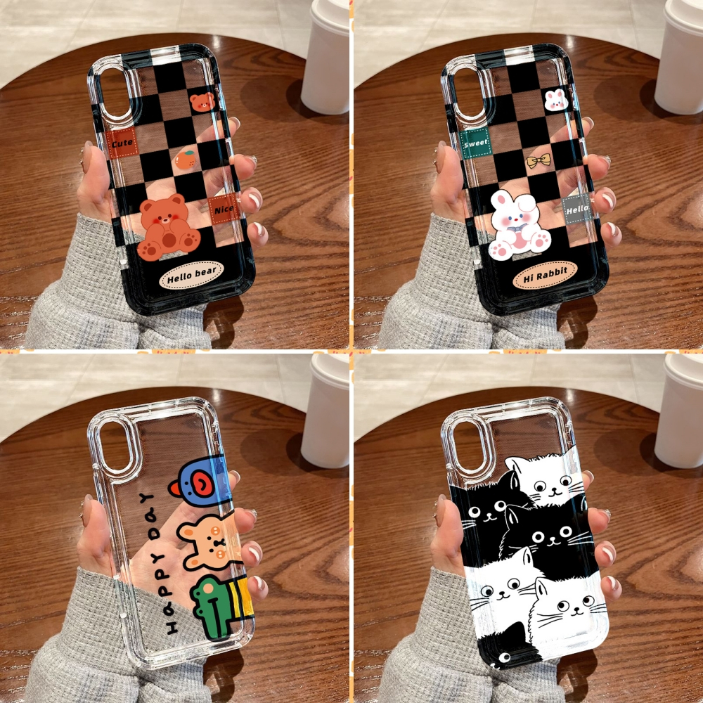 สำหรับ for iPhone 16 11 13 14 15 12 Pro Max 6S 7 8 Plus X XR XS MAX SE เคสนิ่มใสถุงลมนิรภัยกันกระแทกการ์ตูนน่ารัก