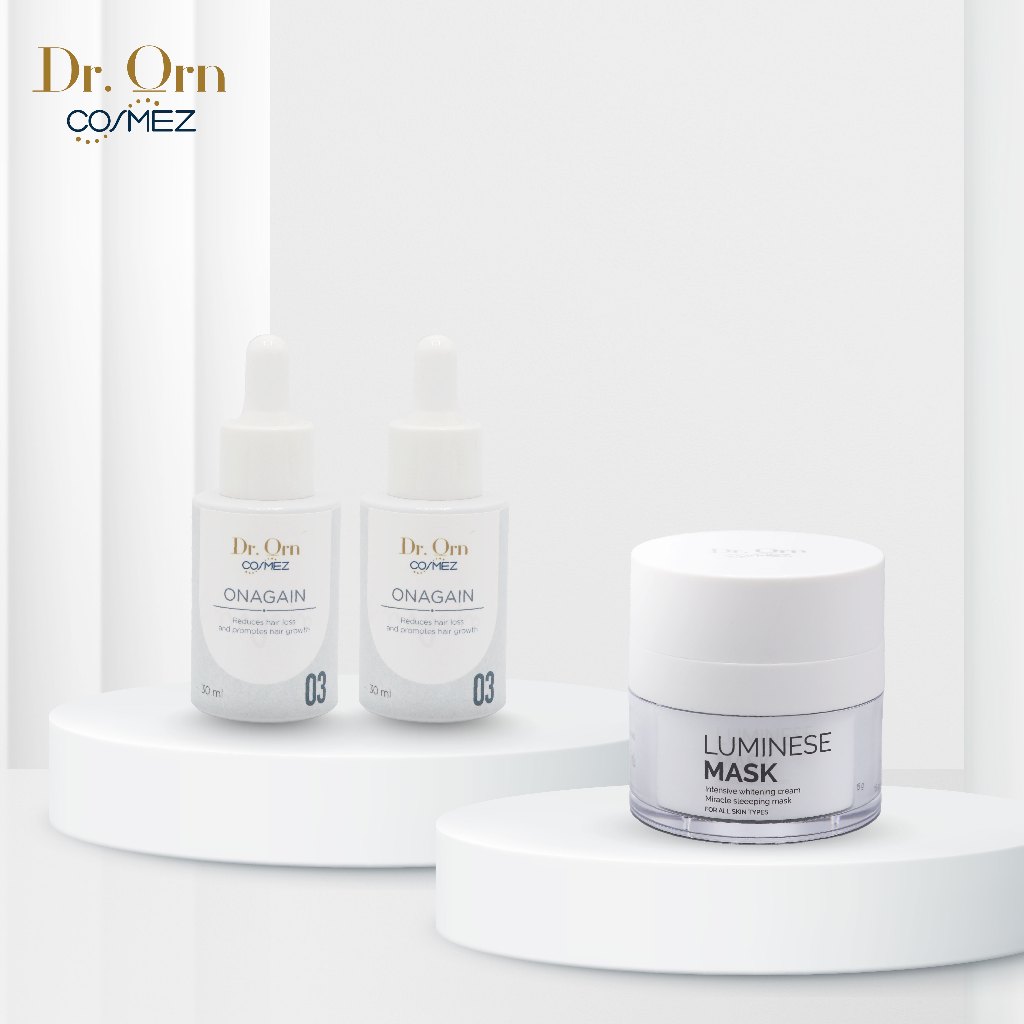 Dr.Orn Cosmez Onagain Hair Tonic เซรั่ม ลดผมร่วง 2 ขวด & Luminese Sleeping Mask