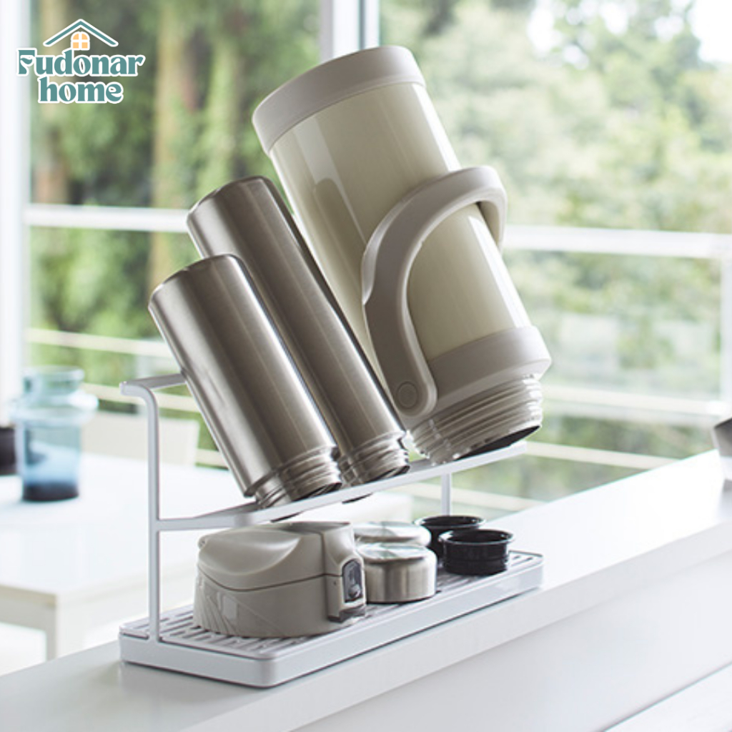 Fudonar ชั้นวางขวดน้ำพกพา tumbler คว่ำแก้ว แยกฝา เป็นระเบียบ ไม่อับชื้น