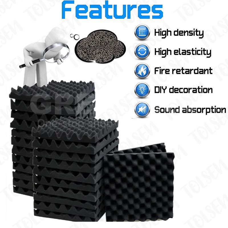 GREENIKA 12 แผ่น/แพ๊ค แผ่นซับเสียงห้อง ที่เก็บเสียง โฟมกันเสียง ฟองน้ำซับเสียง กันความร้อน 50*50*5CM - รูปที่ 3