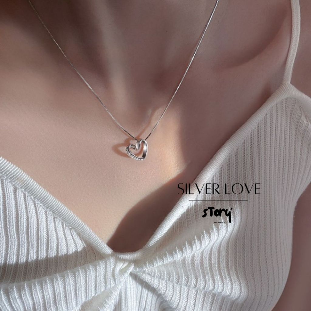 STORY สร้อยคอเงินแท้ Silver Love สร้อยคอเงินแท้ สร้อยเพชร ของขวัญให้แฟน สร้อยแฟชั่น สร้อยคอรัก