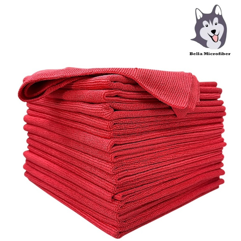 ผ้าเช็ดเคลือบแก้ว ผ้าเช็ดแวกซ์ ผ้าไมโครไฟเบอร์ไร้ขอบเนื้ิอ Pearl สีแดงขนาด 40*40 ซม. 350 GSM