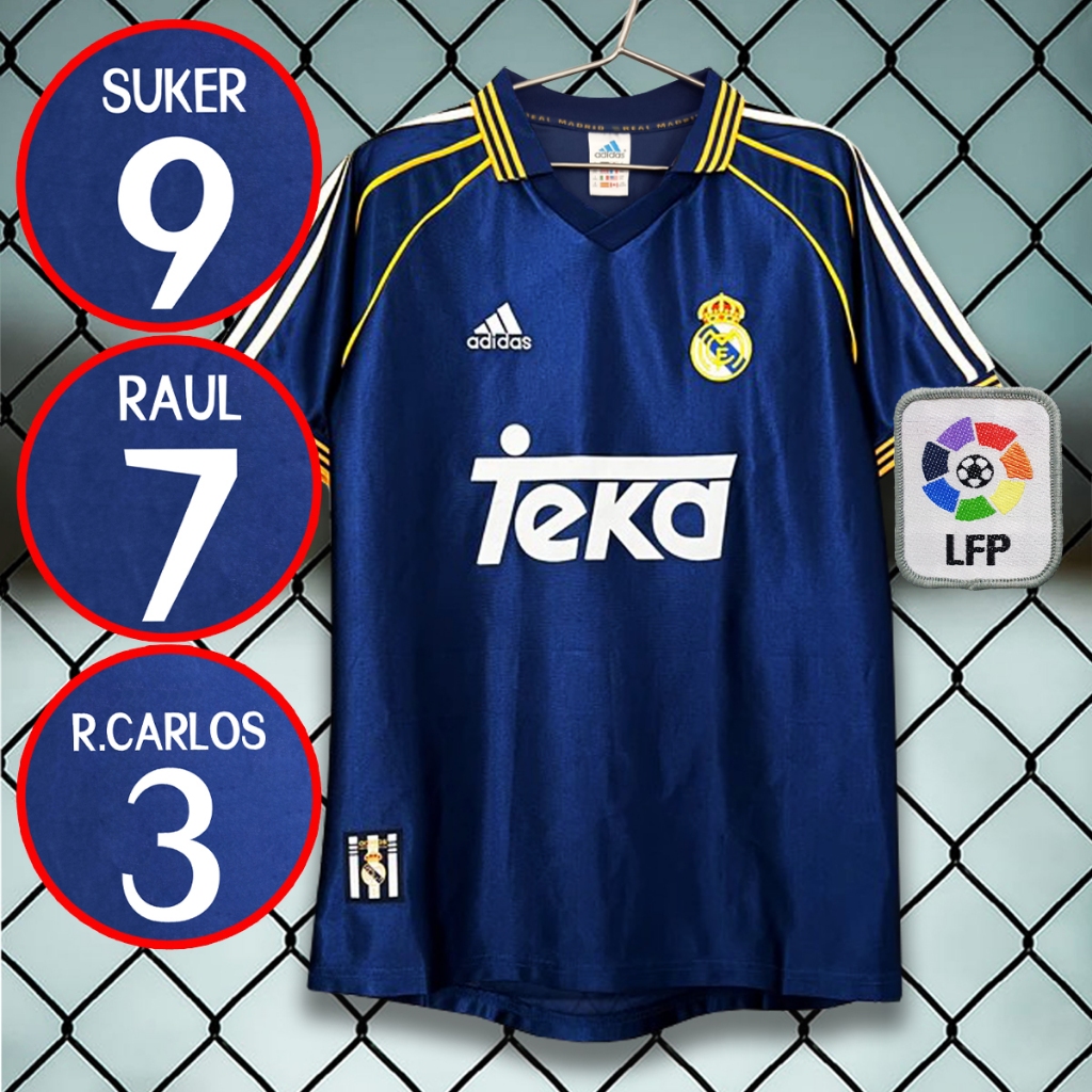 เสื้อฟุตบอลย้อนยุค ทีม รีล มาดริด เสื้อ REAL MADRID เยือน ปี1999-00 RT0042 รับทำชื่อเบอร์ ไซส์เอเชีย S-2XL