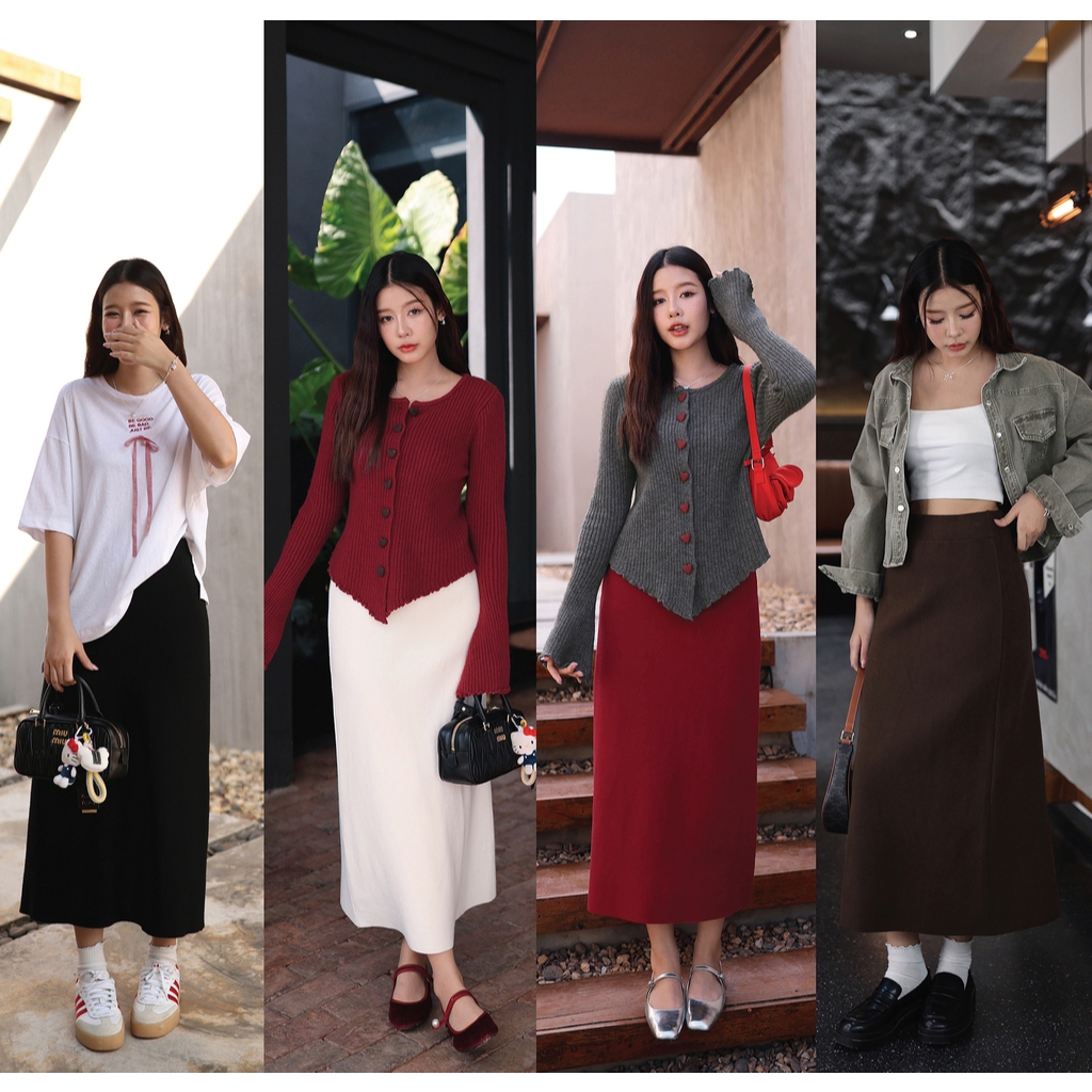 NUMBERSEVEN - P01230212 กระโปรงไหมพรมทรงสอบ มี 4 สี : สีดำ , สีขาวครีม , สีน้ำตาล , สีแดง