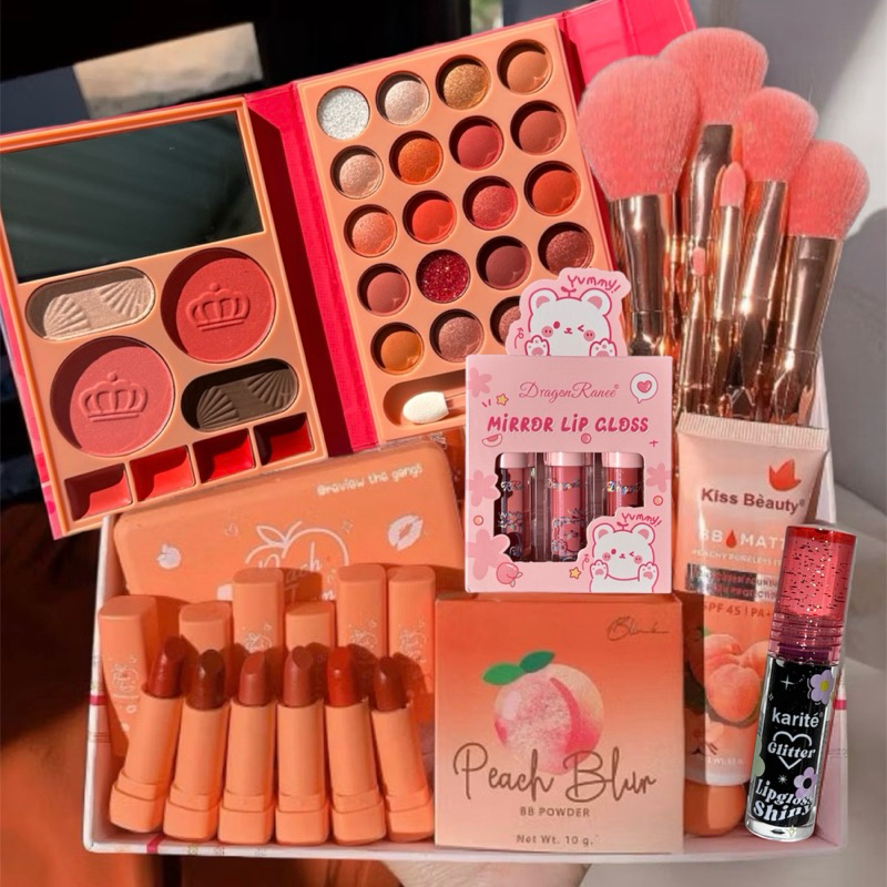 เซตแต่งหน้า เซ็ตเครื่อง​สำอา​งค์​ โทนพีช 🍑 ได้ถึง 19 ชิ้น เซตของขวัญ​ กันน้ำ สีสวย แบรนด์แท้ Kiss Beauty คุ้มมาก