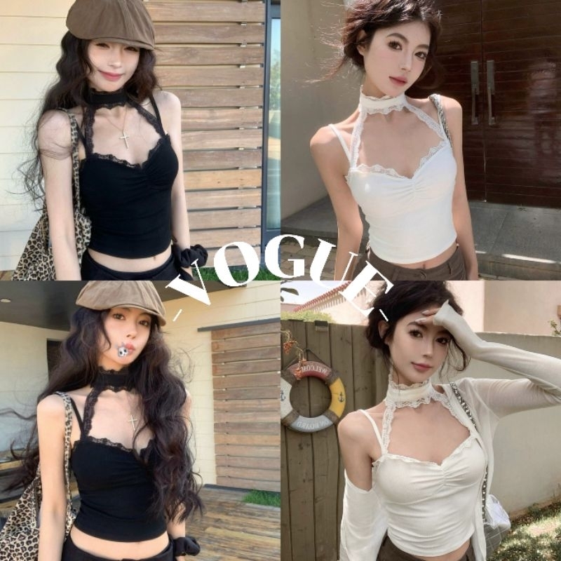 Vogue พร้อมส่ง เสื้อสายเดี่ยว มีฟองน้ำ ดีเทลแต่งสายโชเกอร์ (FY1814)