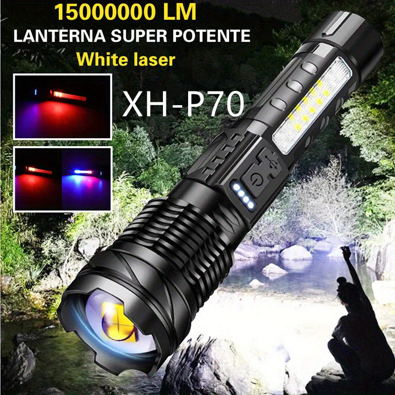 ไฟฉายพกพา 15000000 Lm P50 P70 พลังงานสูง 24 วัตต์ไฟฉาย Led ยุทธวิธีสปอตไลท์ฉุกเฉิน Telescopic Jetbeam1km 18650 แบตเตอรี่