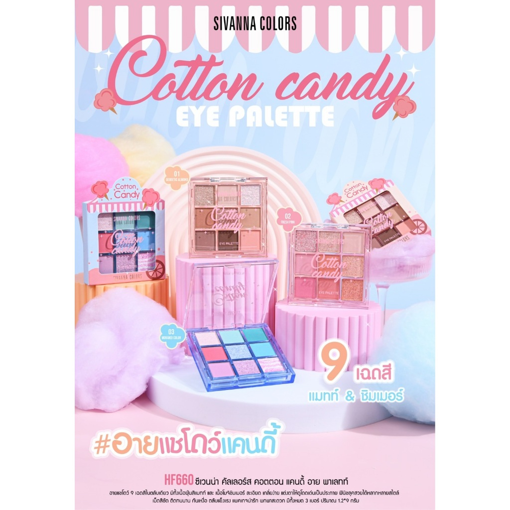 (1 ชิ้น)  HF660  ซีเวนน่า คัลเลอร์ส คอตตอน แคนดี้ อาย พาเลทท์  SIVANNA COLORS COTTON CANDY EYE PALETTE