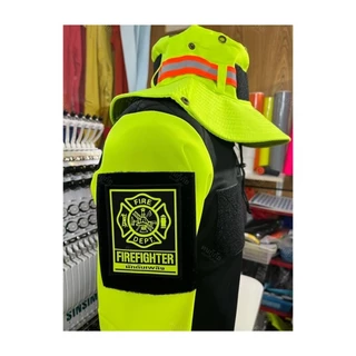 อาร์มโลโก้แบบใหม่ กู้ชีพ กู้ภัย ดับ​เพลิง​ (เหลี่ยม)​ พื้นดำ ( สีนีออน)​