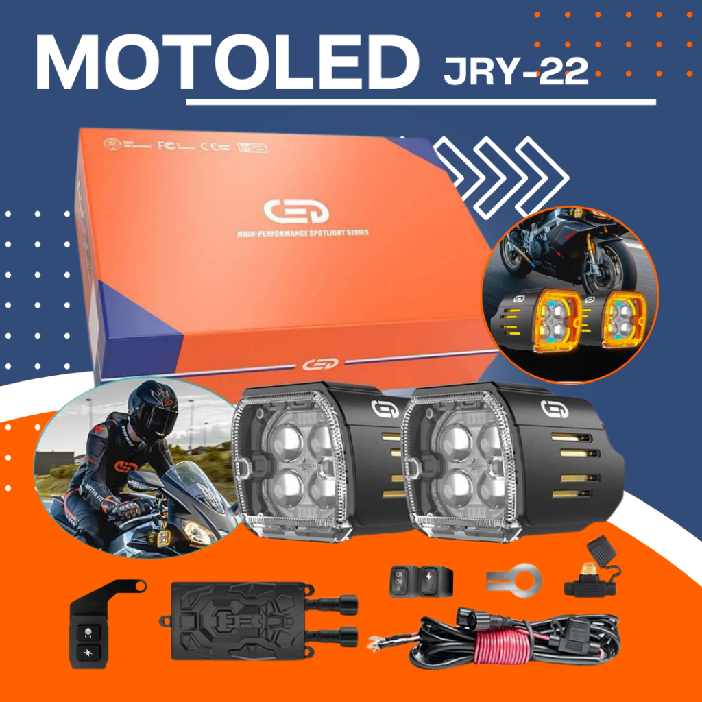 MOTOLED JRY-22 120W 2In1 ไฟสปอร์ตไลท์มอเตอร์ไซค์ LED พร้อมชุดสายไฟครบชุด กันน้ำ IP67 ไฟตัดหมอก