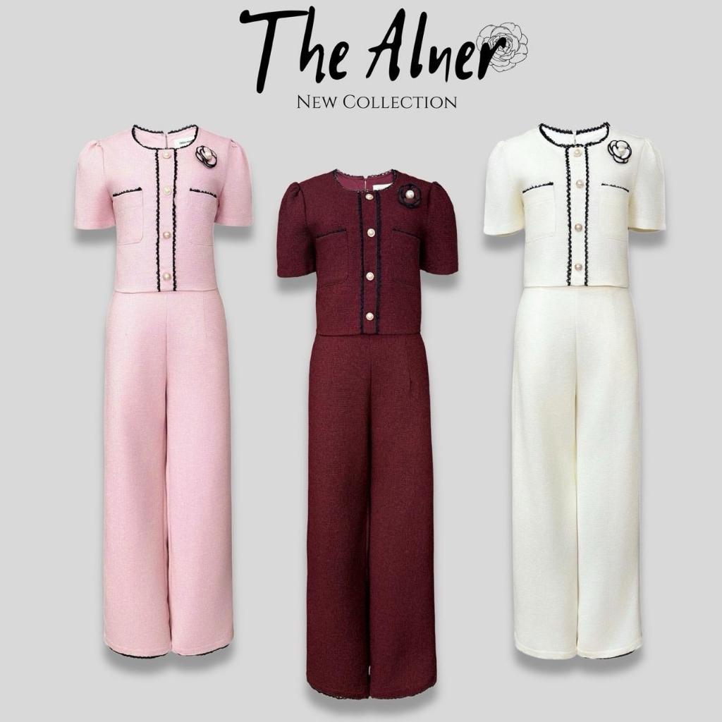 AN751 เซ็ตเสื้อคอกลมแขนตุ๊กตาแต่งดอก+กางเกงขายาว The Alner Women Clothing ผู้หญิง