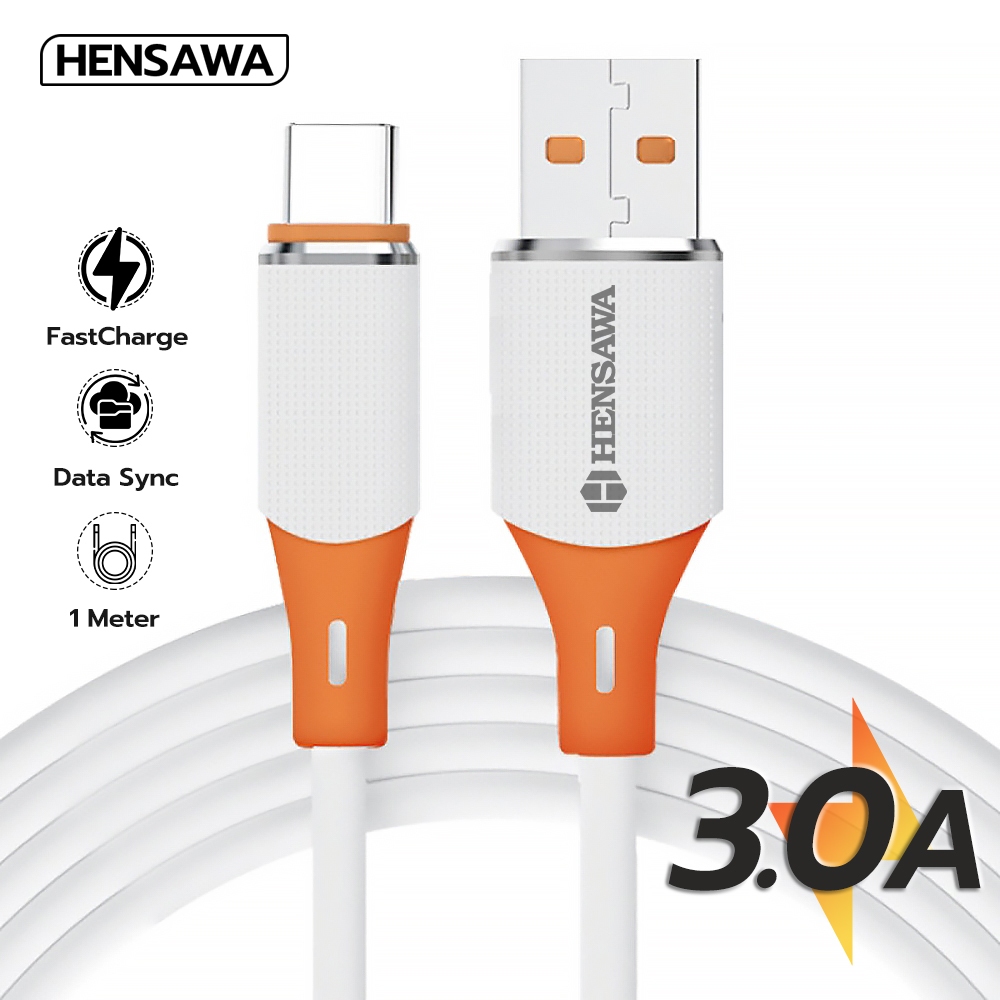 Hensawa US3096 สายชาร์จเร็ว 3A USB to Type-C Micro ip 1m วัสดุ สายหนานุ่มพิเศษ ส