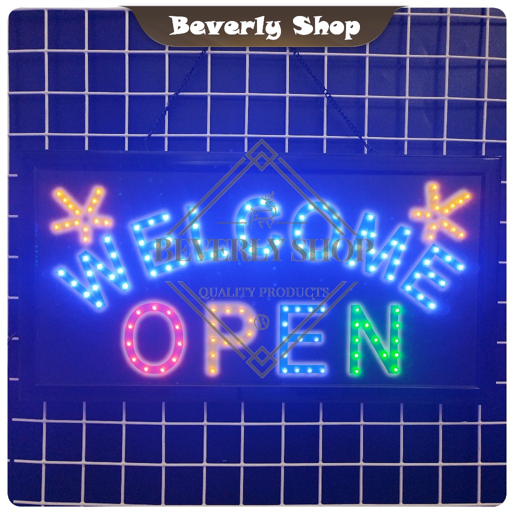 WELCOME OPEN ขนาด 48 * 25 * 2 cm ป้ายไฟ LED ป้ายไฟตัวอักษร ป้ายไฟสำเร็จรูป ตกแต่งหน้าร้าน