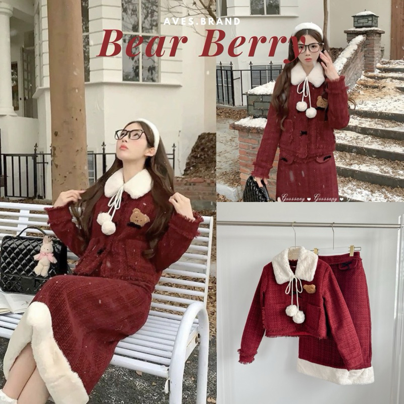 AVES.BRAND BEAR BERRY SET ชุดเซ็ตกันหนาวสีแดง ขนเฟอร์