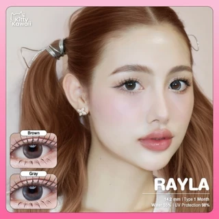 คอนแทคเลนส์ รุ่น RAYLA New Kitty kawaii ค่าอมน้ำ 55% สีเทา/ตาล Gray/Brown มีค่าสายตา (0.00)-(-7.00)