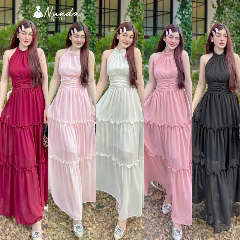 💟Nunda Style💟 เดรสผูกคอ เนื้อผ้าชีฟอง งานสวยใส่พริ้วๆ