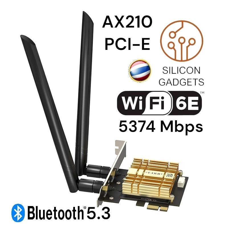 การ์ดไวไฟ Intel AX210 WiFi 6E PCIe Adapter สำหรับ PC ความเร็ว 2.4Gbps Bluetooth 5.3 ประกัน 1 ปี