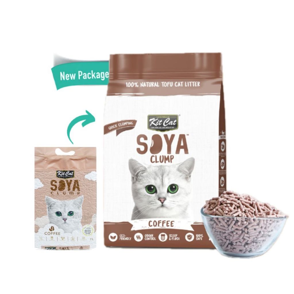 Kit Cat Soya Clump ทรายแมวเต้าหู้ กลิ่น กาแฟ ธรรมชาติ 100% เก็บกลิ่นไว ไร้ฝุ่น ทิ้งชักโครกได้ (7L.)
