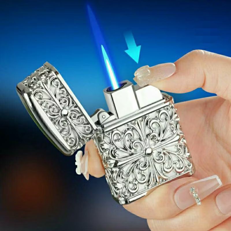 ไฟแช็คแก๊ส ไฟฟู่กันลม ลวดลายสวยงาม มี 2 สี สินค้าพร้อมจัดส่ง