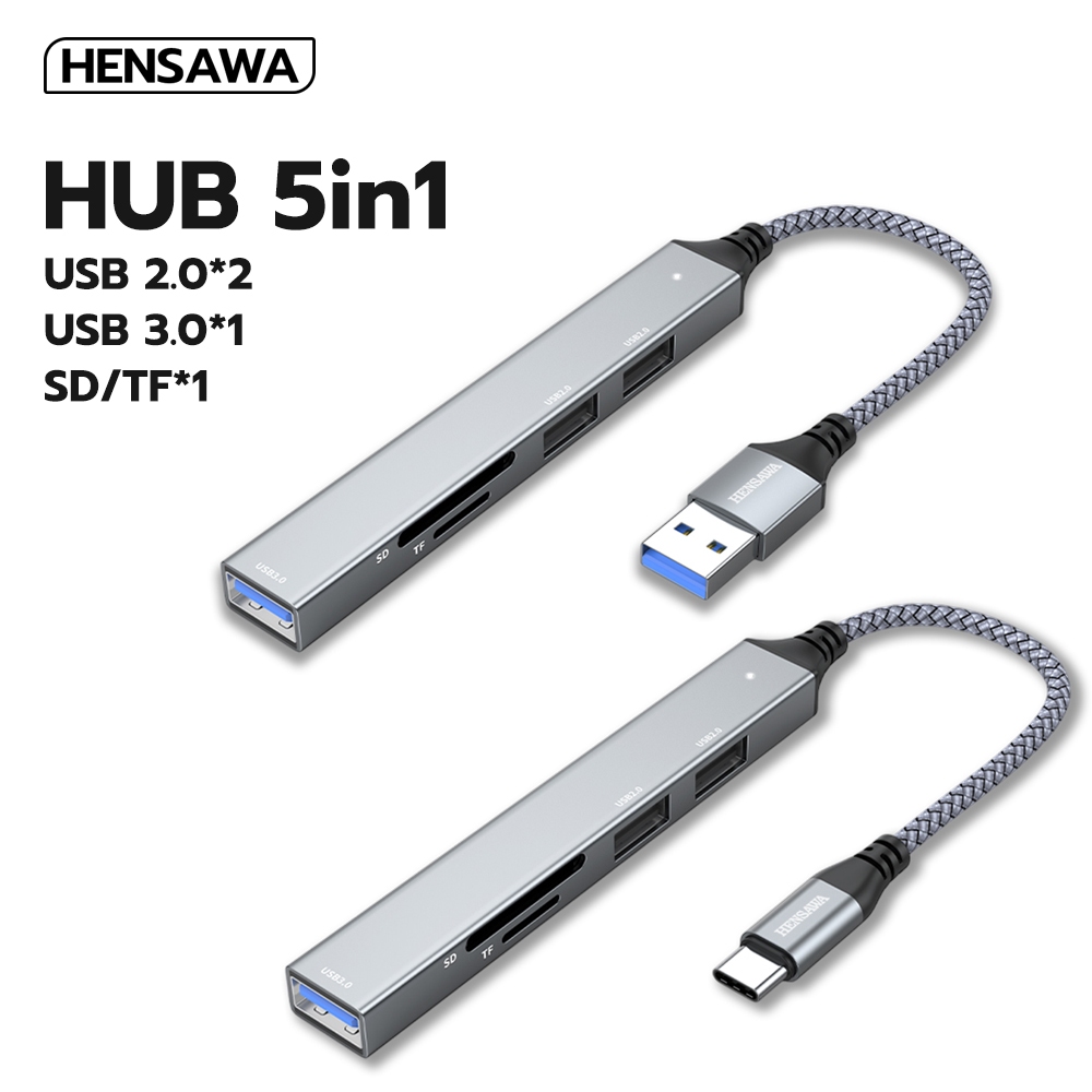 HENSAWA 5-IN-1 HUB อะแดปเตอร์ฮับ USB Type-C USB 3.0 2.0 TF/SD Reader ฮับหสำหรับแล็ปท็อป air โทรศัพท์มือถือ/MacBook