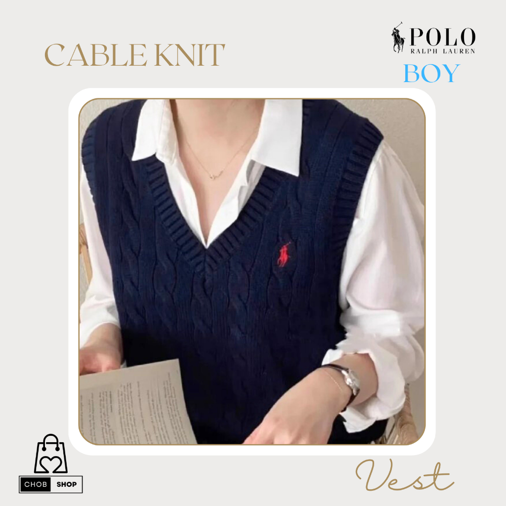 [New_ของแท้ %_พร้อมส่ง]_Polo Ralph Lauren-BOY- เสื้อกั๊กไหมพรม Cable Knit Boy Size