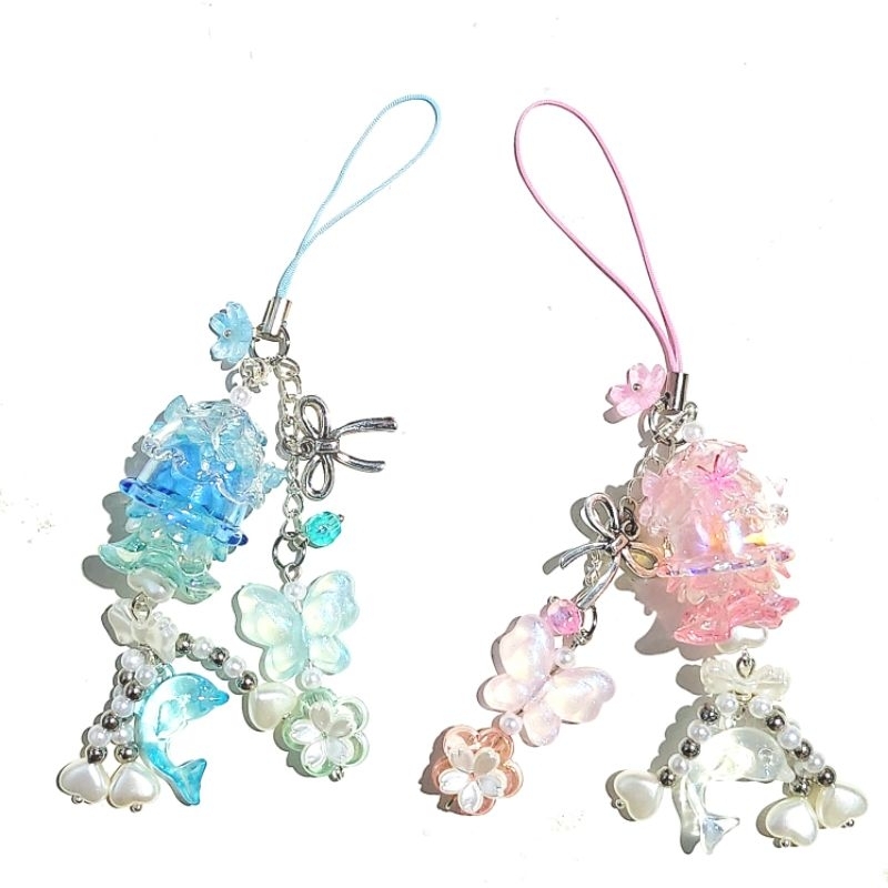 พวงกุญแจแฮนด์เมด 100% น้องกระพรุนโลมาคู่ (ซื้อแยกได้) keychain handmade100% jelly fish couple dolph